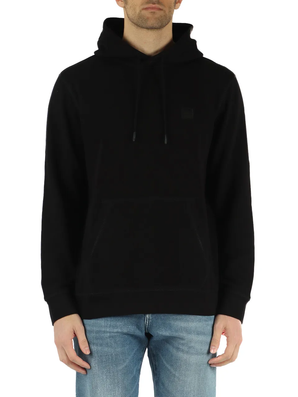 Felpa in cotone garzato con patch logo frontale