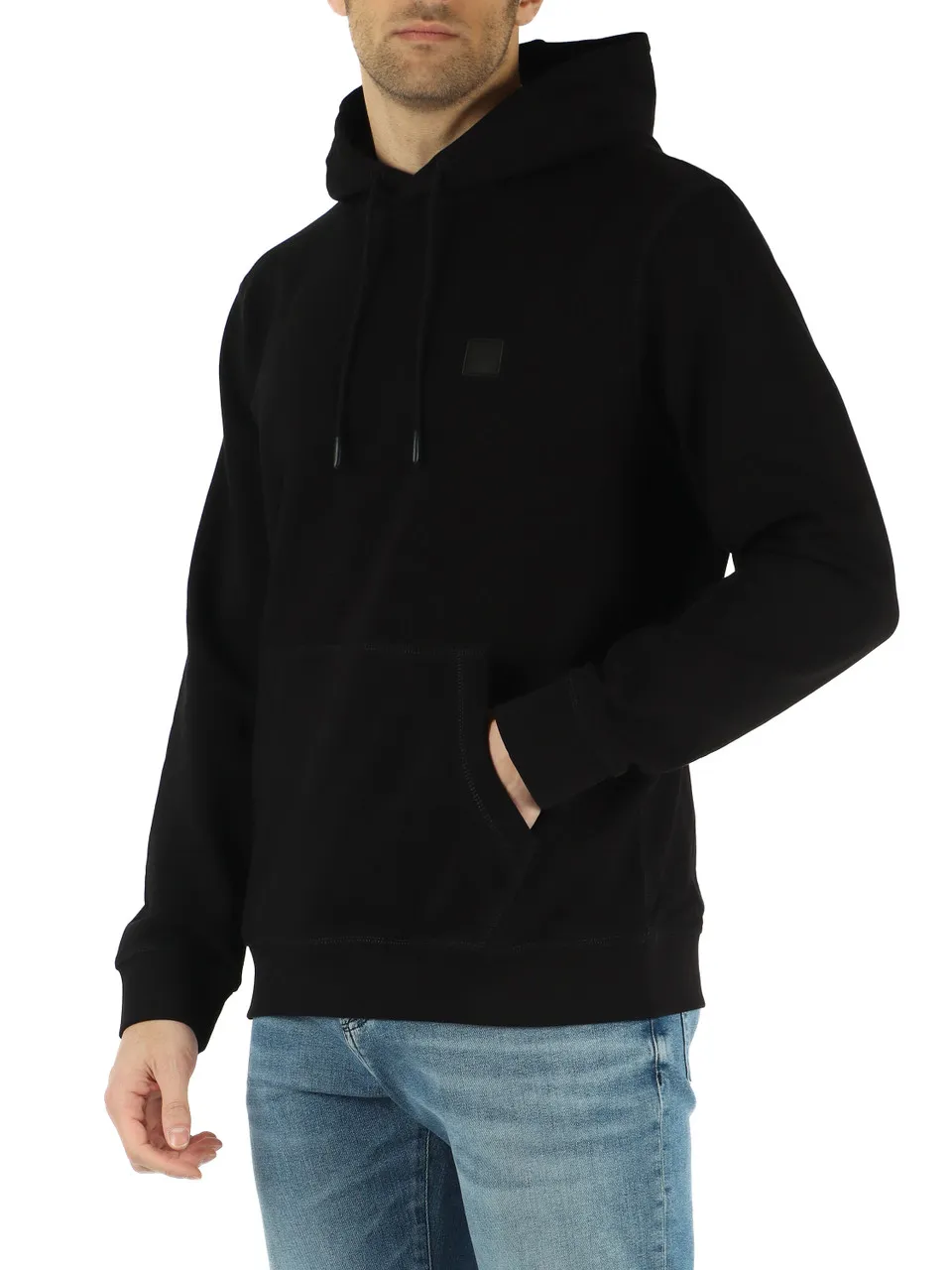 Felpa in cotone garzato con patch logo frontale